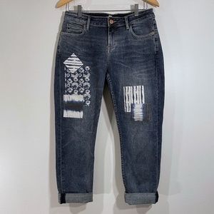 Tommy Bahama Shibori Tema Slim Boyfriend Jeans with Patchwork Design Womens 29